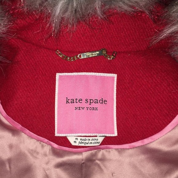 Kate Spade NEW YORK Women's Red Scarlet Faux Fur Collar Wool Coat M NWT - Picture 7 of 11